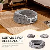 MEWOOFUN Stilvolle Katzenbetten für Katzen, weiches rundes Hundebett für kleine und mittelgroße Hunde, waschbares, beruhigendes Haustierbett (Grau, M)