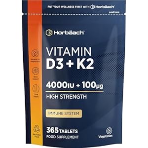 Vitamin D3 K2 High Strength Tablets | 365 Count (1 Year Supply) | Vitamin D3 4000iu and Vitamin K2 MK7 100ug | Immune and Bone Support | Vegetarian | by Horbaach