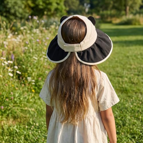 Image of SNOWIE SOFT Wide Brim Sun Hat for Kids Girls with Neck Flap Shawl, UPF 50+ Adjustable Chin Strap Sun Protection Hat for Girls 2-10 Years Old, Summer Breathable Sun Visor Hat Windproof Beach Hat