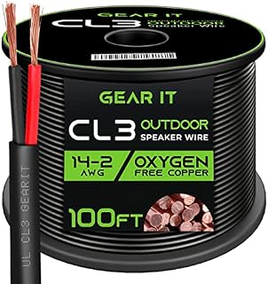 GearIT 14/2 Speaker Wire (100 Feet) 14AWG Gauge - Outdoor Direct Burial in Ground/in Wall / CL3 CL2 Rated / 2 Conductors - OFC Oxygen-Free Copper, Black 100ft