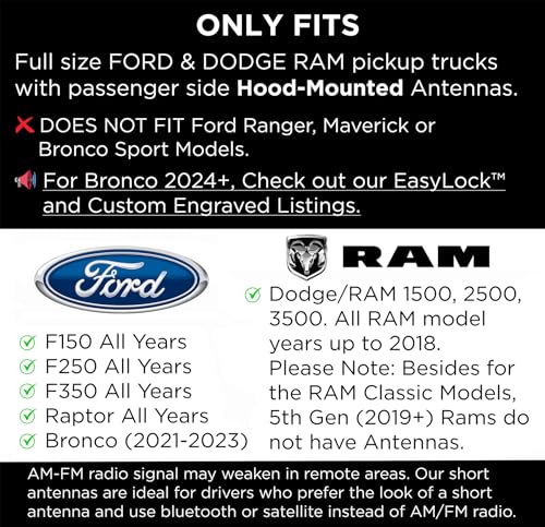 Image of EcoAuto Badass Car Antenna Replacement for Dodge Ram & Ford F150 F250 F350 Super Duty Ford Raptor Bronco Trucks - Anti-Theft Design - Radio Antenna for Truck 1990 - Current (American Skull Black)