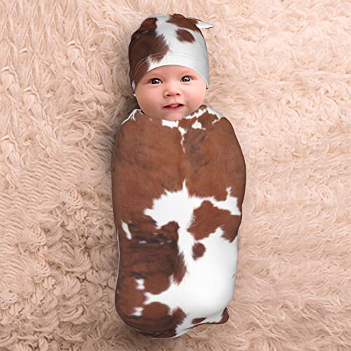 Image of Cowhide Print Swaddle Blanket for Baby, Soft Swaddling Blanket for Newborn Unisex Baby Stuff, Highland Cow