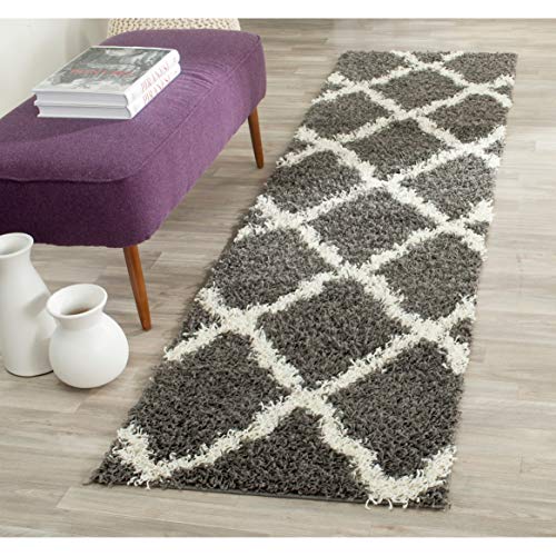 Photo 1 of 2'3" x 12' SAFAVIEH Dallas Shag Collection SGD257A Trellis Non-Shedding Living Room Bedroom Dining Room Entryway Plush 1.5-inch Thick Runner