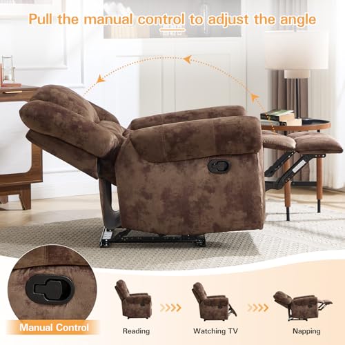 Image of CANMOV Manual Recliner Chair Set of 2, Classic and Traditional Fabric Recliner Chair with Comfortable Arms and Back Single Sofa for Living Room, Chocolate Brown