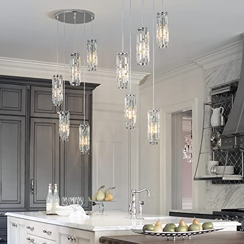 Image of LMQNINE Pendant Light, Chrome Modern Pendant Light Fixtures, Mini Crystal Chandeliers, Adjustable 5-Light Pendant Lighting for Kitchen Island Dinning Room Bedroom (Chrome 5-Light)