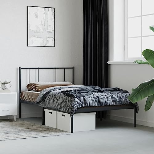 Mobili Bettgestell mit Kopfteil aus Metall, Schwarz, 75 x 190 cm, Bettrahmen, Rahmen, Rahmen, modernes Bett, Struktur für Wohnzimmer, Schlafzimmer – Bild 5
