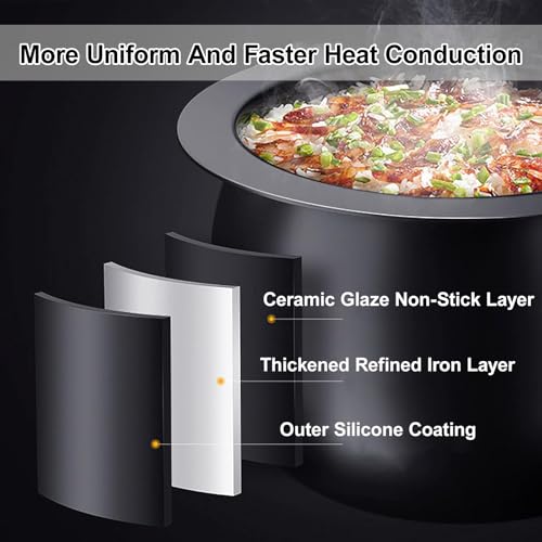 Automatische Kochmaschine, 6L Elektrische Wok Maschine Frittierter Reis Maschine Ein-Klick-Start, 3 Einstellbare Geschwindigkeiten, 360° Automatische Drehung, Zum Saugen, Eintopfen, Kochen