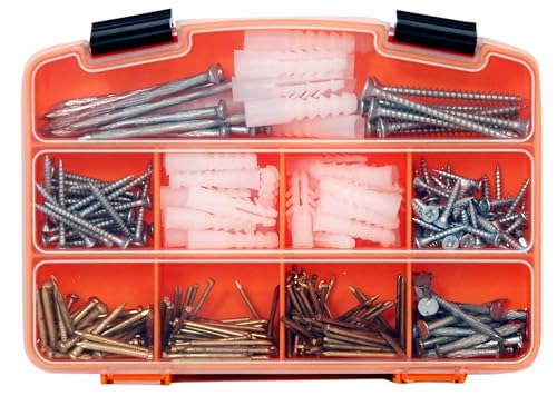 Netzerkoz 335 Pieces Wood Screws Concrete Nails and Dowels Set, 90 Pieces Phillips Wood Screws, 220 Pieces Concrete Nails