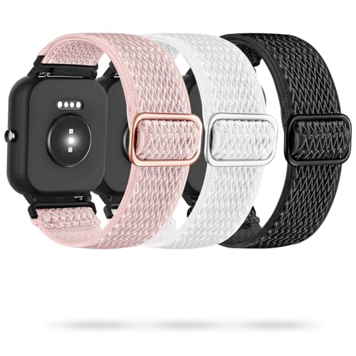 LYSANDRA 3 Pack Stretchy Nylon Watch Bands Compatible Spade Co Health Smartwatch 4, 22mm Stretch Elastics Nylon Adjustable Replacement Strap Accessories for Men & Women (3 Pack-A3)