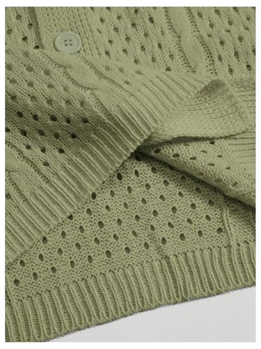 WDIRARA Men's Crochet Button Down Cardigan Sweaters Collared Short Sleeve Knitwear4