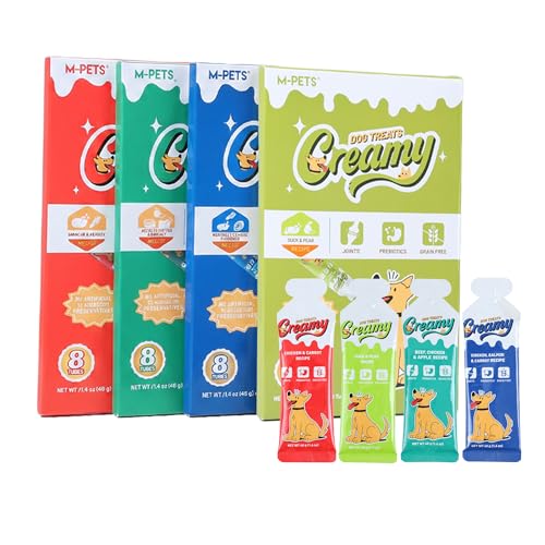 GardnerPet Creamy Lickable Dog Treats, 4 Flavor Variety Pack, 32 Tubes Squeeze Up Soft Dog Snacks for Puppies & Seniors, Reward Training or Food Topper,Low-Calorie Grain Free Puree for Joint & Digestiv