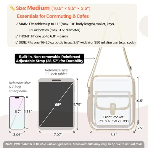 Image of SPODEARS Clear Crossbody Bag for Stadium, Concert, Festival & More - Adjustable Shoulder Strap & Bottle Holder