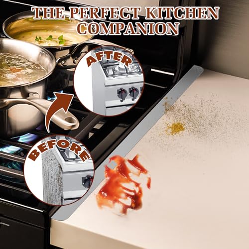 Image of 25.4 inch Oven Guards for Side Stainless Steel Gap Covers, Heat Resistant Slide-in Range Trim Guard Gap Filler Between Oven & Counter Top for Seamless Kitchen Accessories, Gifts for Cooker - Silver