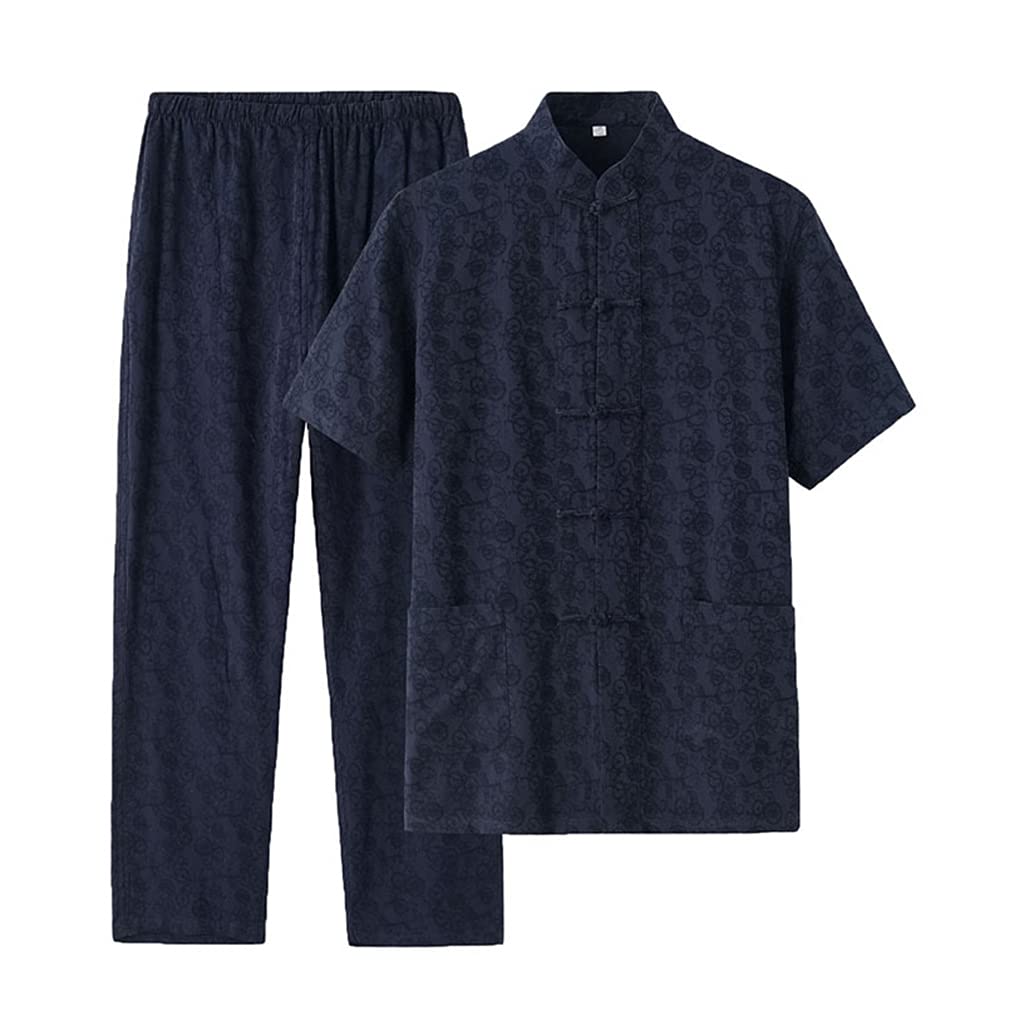ZHOUXIAO Jacquard Kung Fu Suita Tai Chi Uniform in Cotone Lino di Cotone Cinese Arte Marziale Ala Chun Vestiti Zen Meditazione Anziano Uomo Tang Vestiti, Maniche Corte e Pant