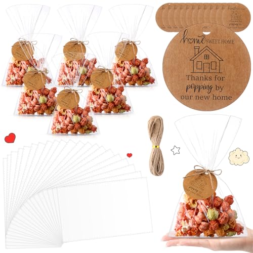 Image of Gilprop 50 Sets House Warming Party Favors Housewarming Popcorn Bag with Thank You Tag And Twine Popcorn Candy Biscuits Goodie Bag Party Favor Bags for Guests New Home Gift Idea