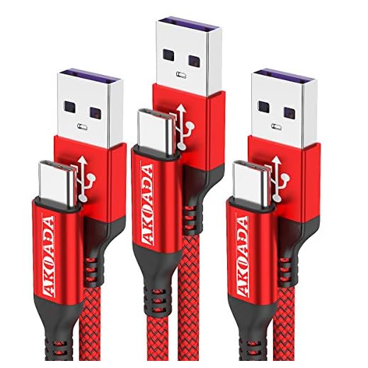 [3 stycken 0,5 m +1 m +2 m] AKOADA USB-typ C-kabel 5A, snabbladdningskabel för Huawei P30 P20 pro P20 Mate 30 20 10 per Honor 10 V10 P10 Plus Mate 30 pro osv (röd)