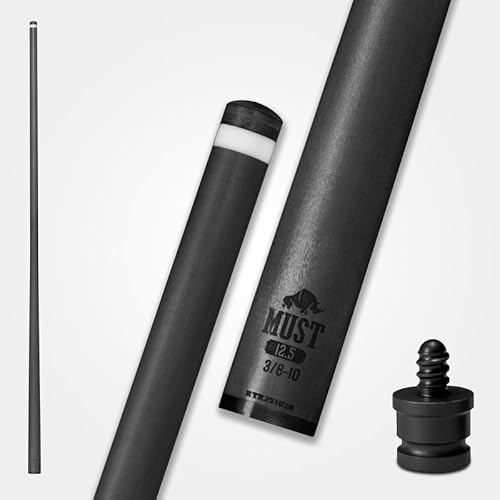 RHINO Must Pro Carbon Fiber Pool Cue Single Shaft, Super Low Deflection Billiard Cue Stick Shaft 30" with 11.8mm/12.5mm Nishiki Japan Tip, 5/16-18, 3/8-10, 3/8-8, Q-Loc Joint, Easy to Control