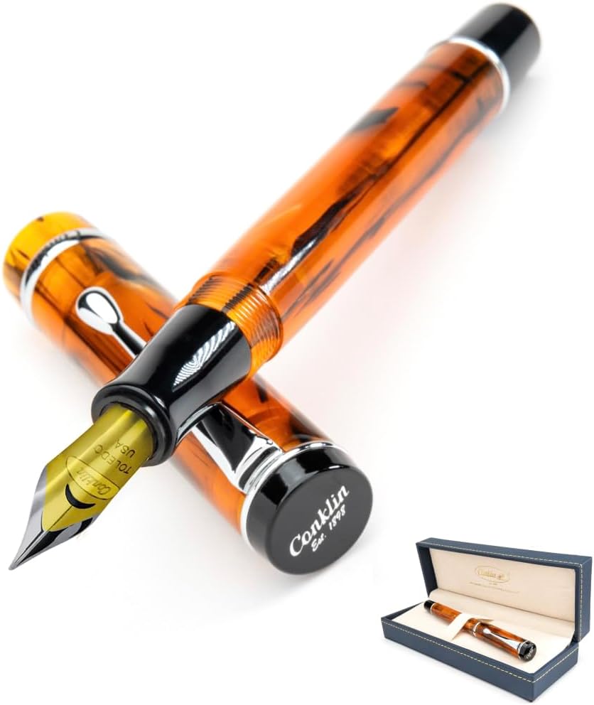 Conklin Duragraph Fountain Pen Amber - 14K Medium Solid Gold Nib - Elegant Writing Tool with Warm Amber Finish - Perfect for Daily Writing