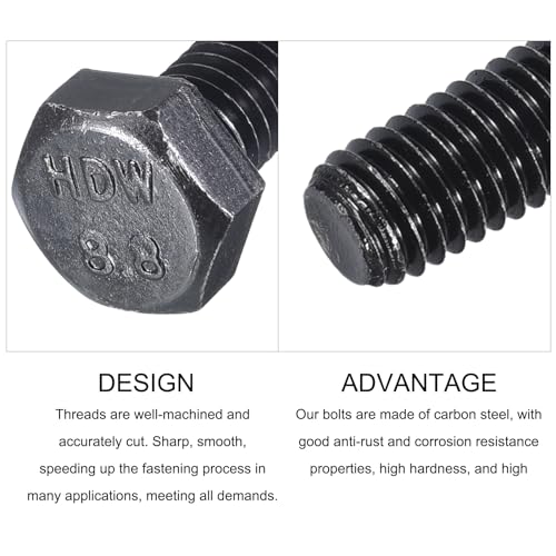 Image of METALLIXITY Hex Bolts (M8-1.25x30mm) 15Pcs, 8.8 Grade Carbon Steel Fully Threaded Black Oxide, Coarse Thread UNC Hex Head Screw Bolt - for Furniture Repair