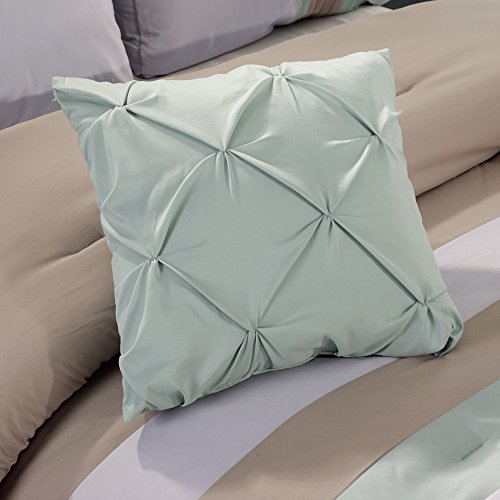 Chezmoi Collection Napa 7-Piece Luxury Leaves Scroll Embroidery Bedding Comforter Set (California King, Green/Beige/Light Gray)