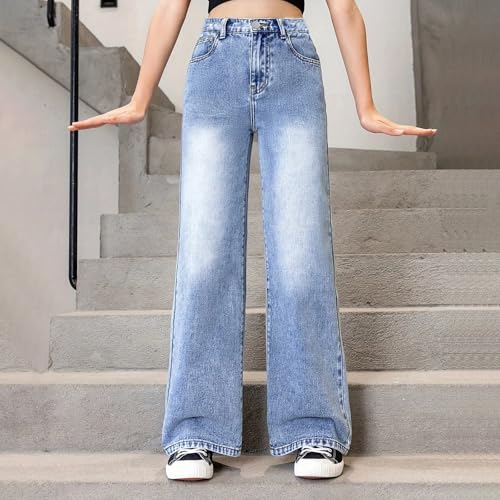 Tween Girls Wide Leg Jeans Elastic Wasit Ripped Baggy Pants with Pockets Casual Loose Pants for Girls2