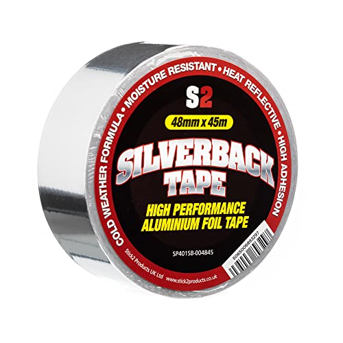 STICK2 SILVERBACK ALUMINIUM FOIL COLD WEATHER ADHESIVE HEAT AND LIGHT REFLECTIVE FOIL TAPE - 48MM X 45M - SINGLE (1 roll)