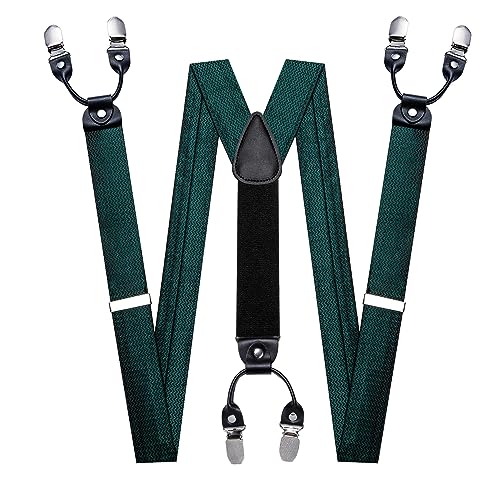 Image of Barry.Wang Men Suspender Set with Necktie Elastic Y Type Heavy Duty 6 Clips Braces Tie Handkerchief Cufflink Pin 6PCS