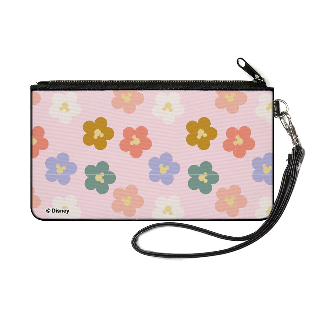 Buckle-DownDisney Wallet, Zip Pouch, Mickey Mouse Ears Icon Flowers Multi Pastel, Canvas