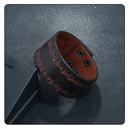 Image of Punk Rock Print Pattern Wristband Wide Leather Cuff Bracelet