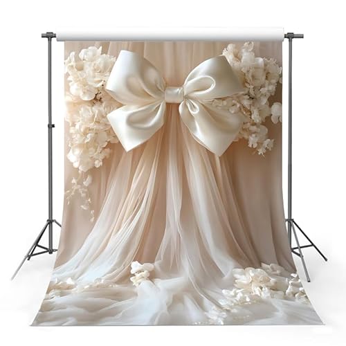 MEHOFOND 5x7ft Champagne Bow Photography Background, Coquette Floral Bowknot Portrait
