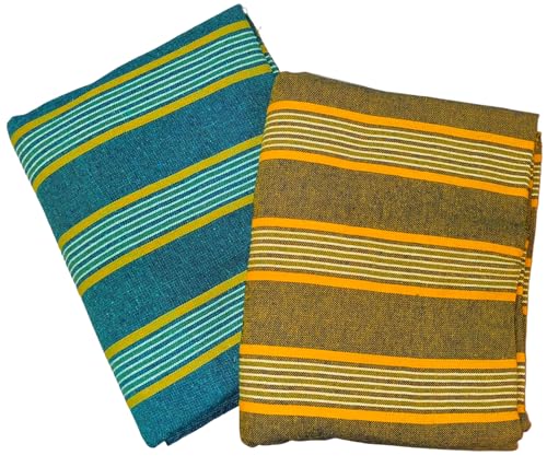 Image of Khadi Handloom Handmade 210TC Single Bed Sheet Cotton 7.5 * 5 feet Combo Pack of 2 Set of 2 Cotton bedsheet Single Bed Combo Offer (Green-Yellow)