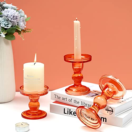 Gmwd 3 Pcs Glass Candle Holder Set Clear, Orange Rose Candlesticks Holders Pillar Taper Candles Tealight Stand For Wedding Centerpieces Home Decorations Dining Table #TOP4