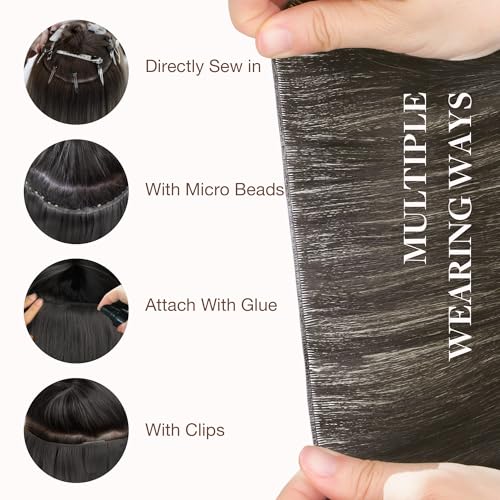 Image of GOO GOO Genius Weft Hair Extensions Human Hair, Sew In Hair Extensions Rooted Remy Weft, 1C Mocha Brown 16inch 50g, Hand Tied
