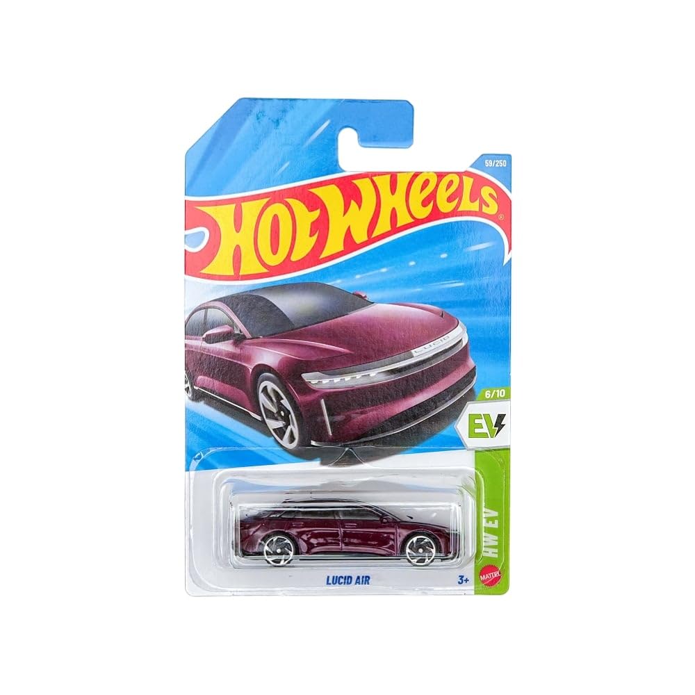 Hot Wheels Lucid Air Diecast Model Car, 1:64 Scale, Wine Red, Electric Vehicle Series, HW EV 6/10, JJJ28-image-26