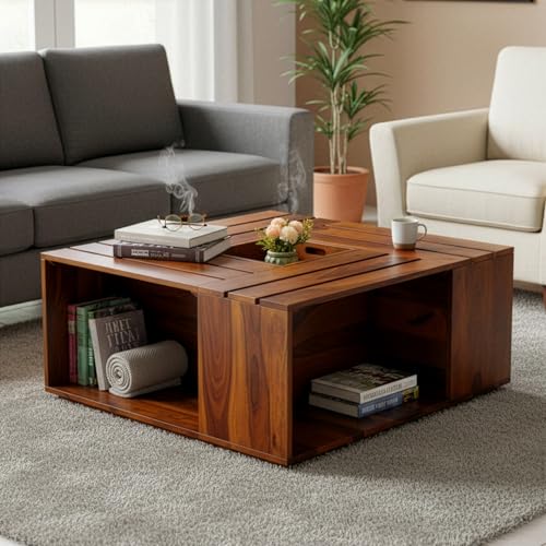 Image of Wakefit Laurina Sheesham Wood Coffee Table - Natural Finish