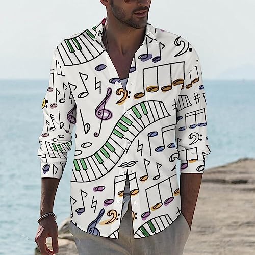 Notes and Piano Music Pattern Men's Shirt Long Sleeve Button Down Shirts Casual Blouse Tee Top with Pocket M