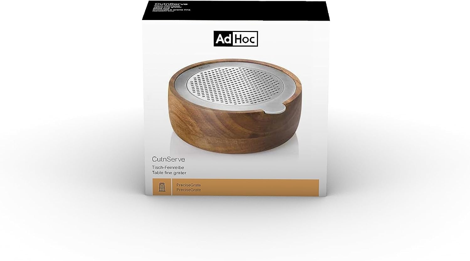AdHoc GG30 - Grattugia fine CutnServe, con contenitore di raccolta, acciaio inox, legno di acacia