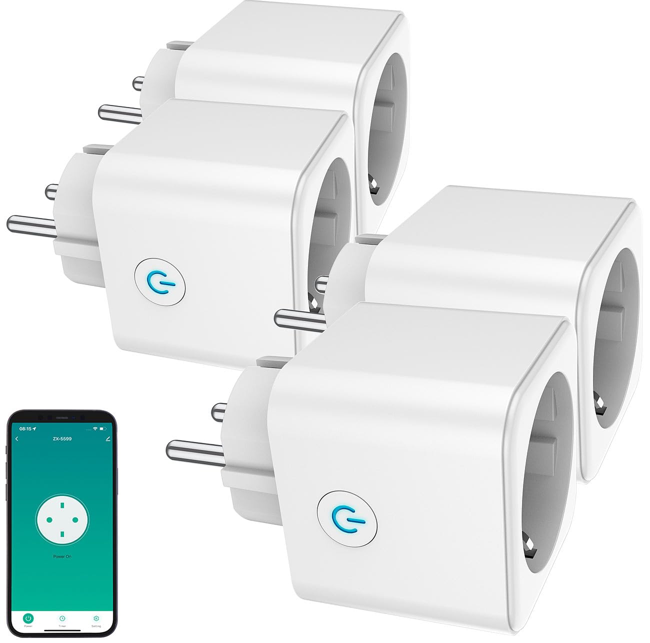 Luminea Home Control Smarte Steckdose: 4er-Set WLAN-Steckdose, Matter-zertifiziert, Energiekostenmesser, 16 A (Schaltsteckdose, Alexa, Switch)