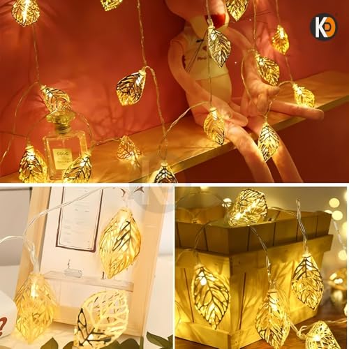 Image of K D Metal Leaf Paan String Lights for Decoration -10 LED Leaf (Paan) 3.8 Meter Moroccan LED Fairy Lights, Warm Yellow Decorative Lights for Home, Room, Parties & Festivals