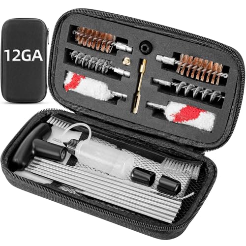 Magsaddle Shotgun Cleaning Kit for 12 Gauge, 12 GA Bronze and Spring Bore Brushes, Cotton Mops, Nylon Brush, Cleaning Pick, Brass Patch Holder, 33 inch Cleaning Rods with Zippered Compact Case