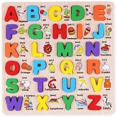 English Abc Alphabet Wooden Board Jigsaw Puzzle Letters Game Educational Toy Multicolor