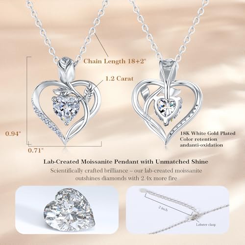 1.2CT Rose Heart Moissanite Necklace for Women Jewelry D Color VVS1 S925 18K White Gold For Wife Girlfriend Mom Daughter for Wedding Anniversary Birthday Christmas Conveys I Love You Message3