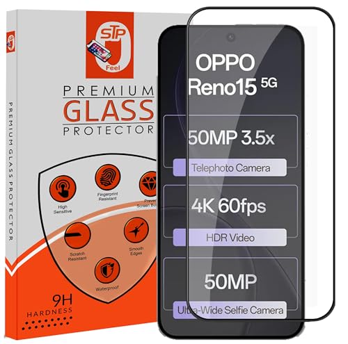 Image of STP FEEL Premium Tempered Glass Screen Protector Guard Compatible For Oppo reno 15 5G (6.32 Inch, Pack of 1) | Edge to Edge Coverage With Easy to installation kit