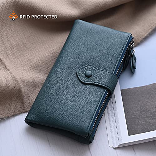 Image of Bveyzi Women Soft Leather RFID Blocking Bifold Slim Wallets Ladies Credit Card Holder Double Zipper Pocket | Soft
