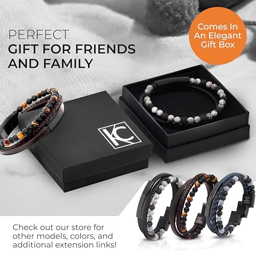 Pulsera para hombre de cuero con piedras naturales miniatura 4