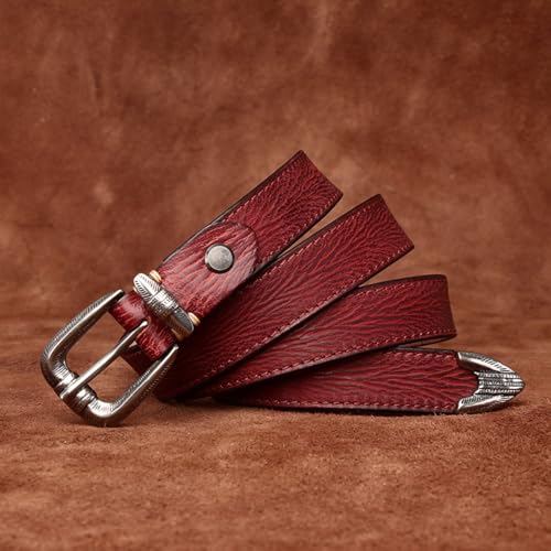 Women Embossed Stitching Skinny Belt,Engraved Floral Silver Buckle,2.4cm Wide Thin Leather Strap for Jeans Pants4