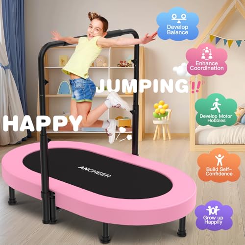 ANCHEER 56" Double Mini Trampoline for Kids, Mini Rebounder with 5-Level Adjustable Handle, Parent-Child Trampoline for Kids, Max Load 220lbs, Fun for Indoor/Outdoor - image 3