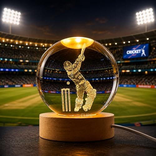 Image of COVACURE 3D Viratt Kohlii Crystal Ball Night Lamp, Viratt Kohl Crystal Ball Night Light with USB, LED Wooden Base Table Lamp for Bedroom Home Office Decoration Birthday Gift for Boys and Girls