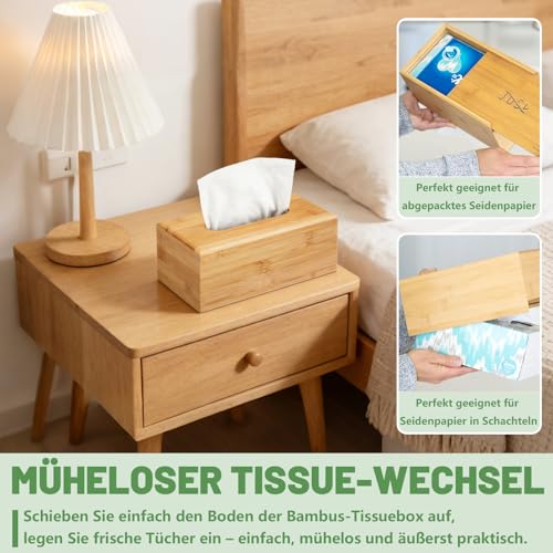 Taschentuchbox, Bambus-Tissuebox-Hülle – Wasserabweisende rechteckige Holz-Tissuebox mit Schiebeboden – 23 x 12 x 8 cm Holz Kosmetiktücher Box (Natürliche Holzfarbe)