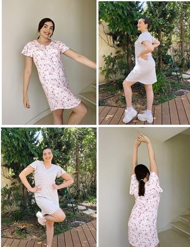 Image of Ekouaer 2 Pack Nightgowns for Women Short Sleeve Nightshirt Soft Sleepdress